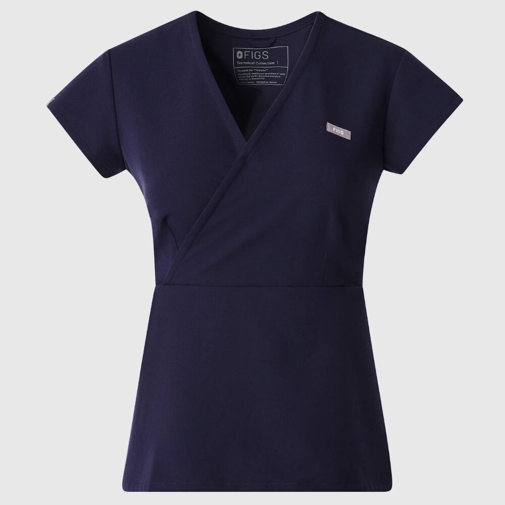 Figs Tivoli Slim Peplum Scrub Top Navy Size XS